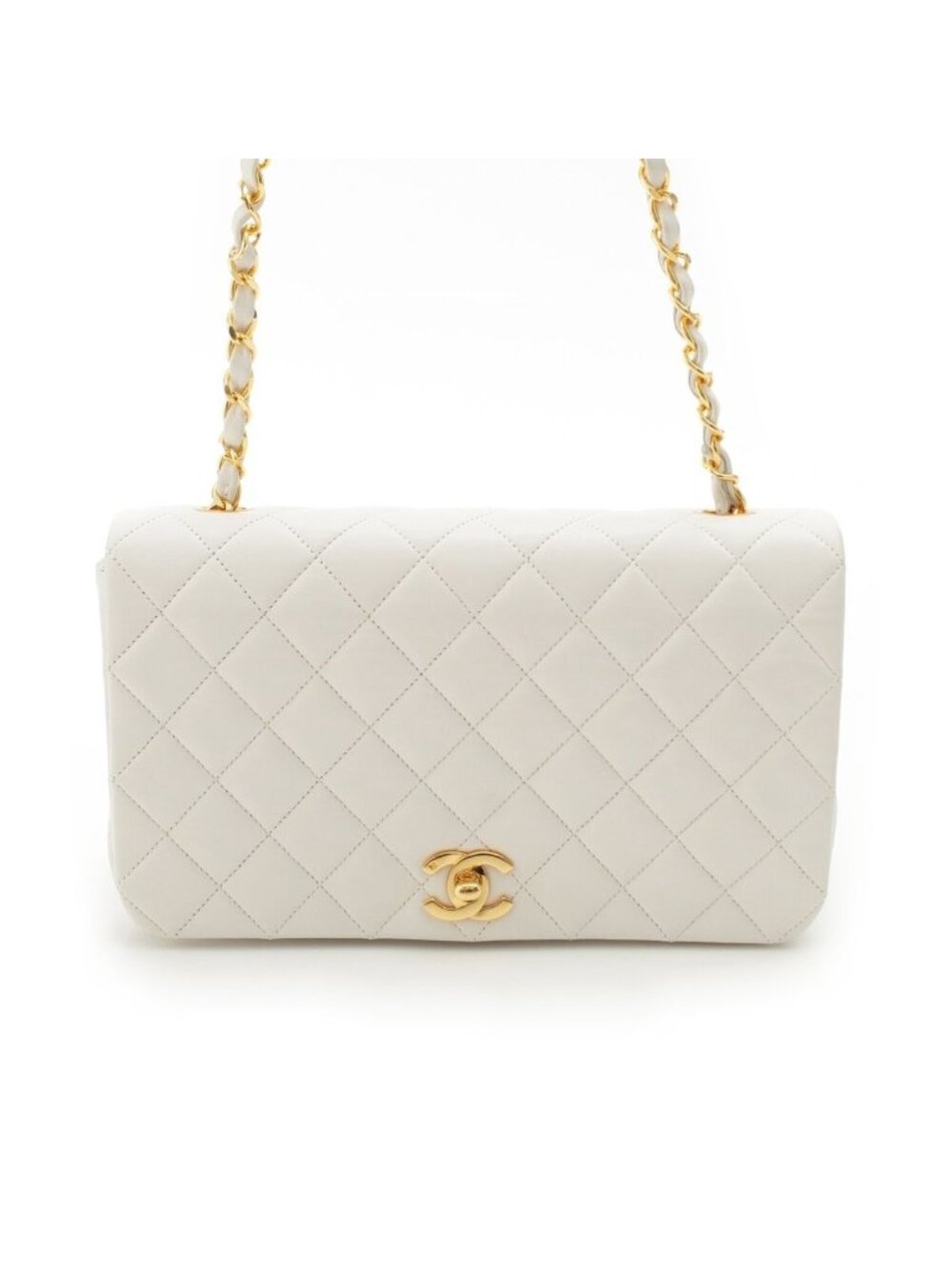 Chanel Quilted Lambskin Full Flap Chain Shoulder Bag White